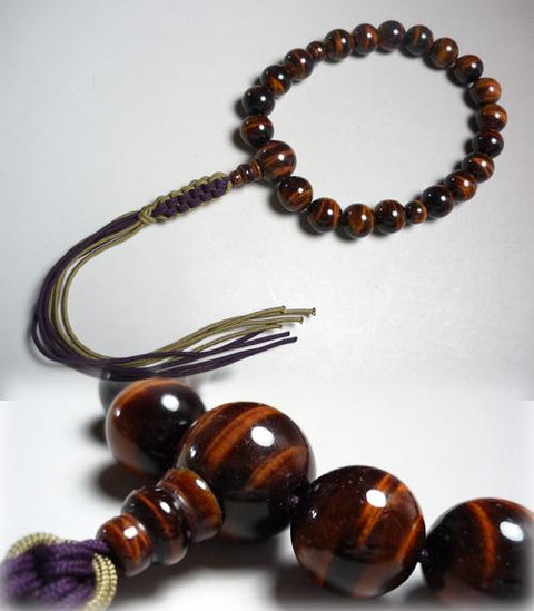 Men's Prayer Beads, Red Tiger's Eye, 20 Beads, Single-Strand (Katate), Matching Set, String Tassel