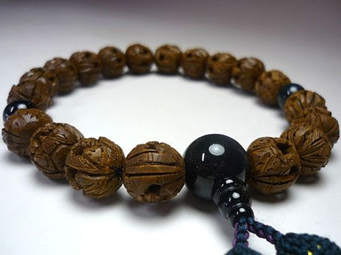 Men's prayer beads, Arhat carving, blue tiger's eye finish