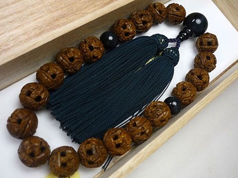 Men's prayer beads, Arhat carving, blue tiger's eye finish