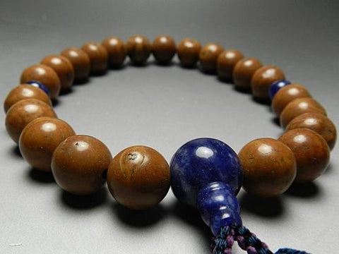 Men's Prayer Beads, Phoenix-Eye Bodhi Seed, 22 Beads, Iron Blue Tassel