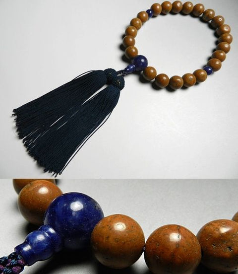 Men's Prayer Beads, Phoenix-Eye Bodhi Seed, 22 Beads, Iron Blue Tassel