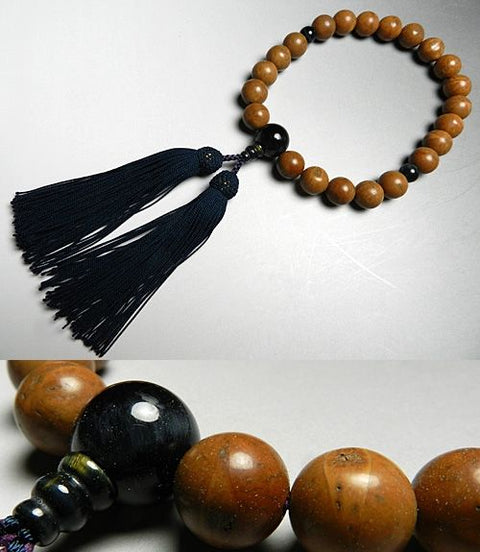 Men's Prayer Beads, Phoenix-Eye Bodhi Seed, 22 Beads, Blue Tiger's Eye Finish