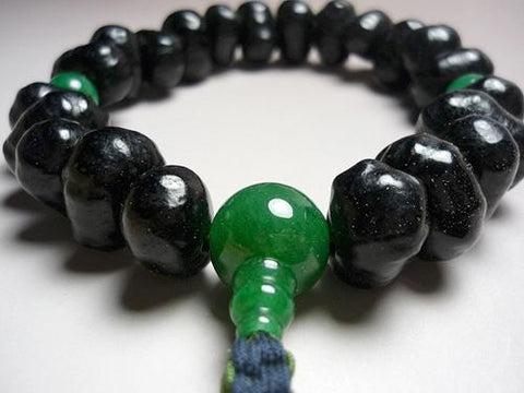 Men's prayer beads, Black Dragon Bodhi seed, jade finish