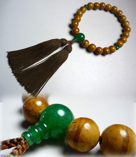 Men's Prayer Beads, Phoenix-Eye Bodhi Seed, Indian Jade Finish