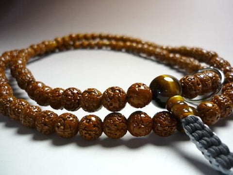 Men's Prayer Beads, Vajra Bodhi Seed, Tiger's Eye Finish, Soto Zen Sect