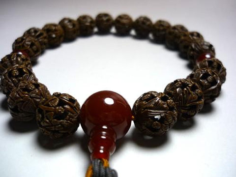 Men's prayer beads, Arhat carving, agate finish