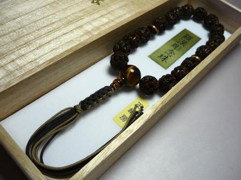 Men's prayer beads, Arhat carving, tiger's eye finish