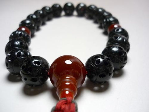 Heavenly Eye Bodhi seed men's prayer beads, flower carving, agate accents