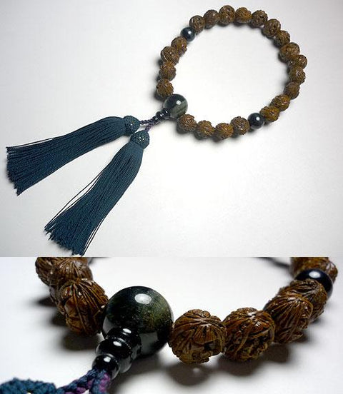Men's prayer beads, peach pit, boat Arhat carving