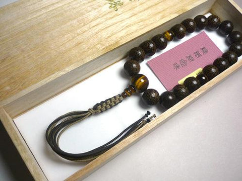 Men's Prayer Beads, Betel Palm Wood, 18 Beads, Single-Loop String, Tiger's Eye Finish