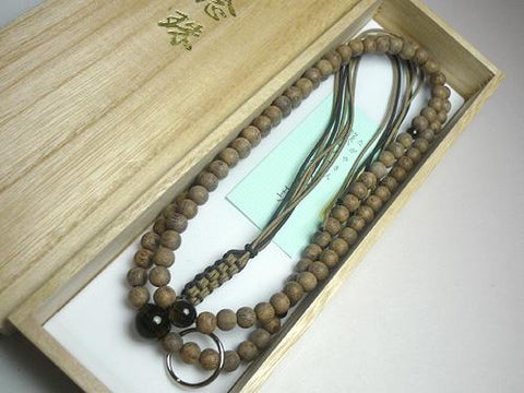 Men's Prayer Beads, Plain Ironwood, Smoky Quartz Finish, Soto Sect, Light Brown/Dark Brown Tassel