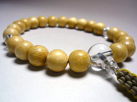 Men's prayer beads, 300-year reclaimed hinoki cypress, crystal finish