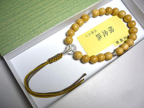 Men's prayer beads, 300-year reclaimed hinoki cypress, crystal finish