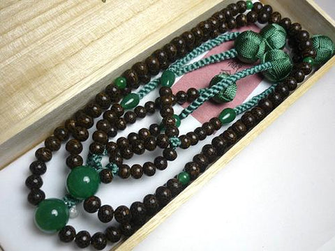 Men's Prayer Beads, Betel Palm Wood, Aventurine Finish, Nichiren Sect, Sanso Hokke Style
