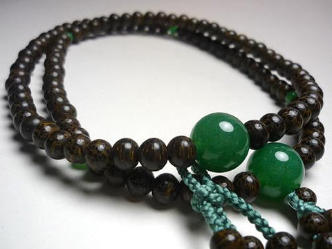 Men's Prayer Beads, Betel Palm Wood, Aventurine Finish, Nichiren Sect, Sanso Hokke Style