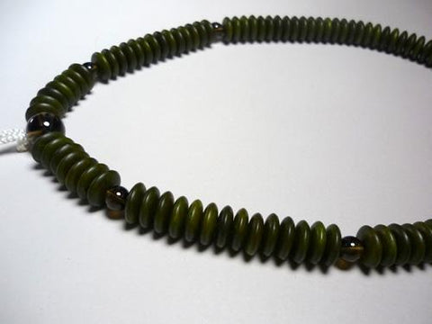 Men's Prayer Beads, Green Sandalwood, Tendai Sect, Smoky Quartz Finish