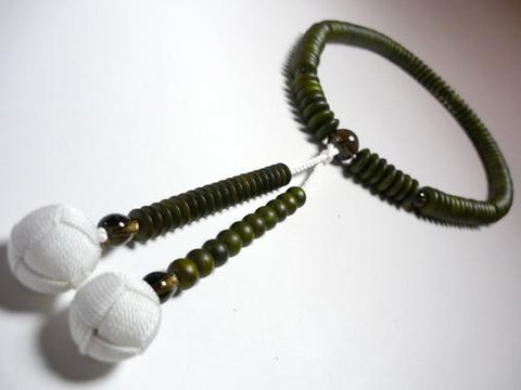 Men's Prayer Beads, Green Sandalwood, Tendai Sect, Smoky Quartz Finish