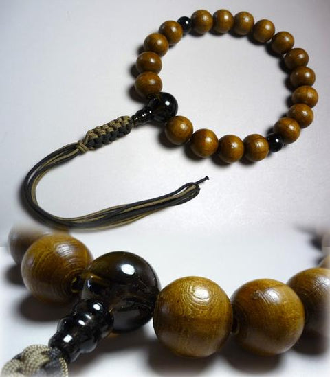Men's Prayer Beads, Rokudo-ki Wood, 18 Beads, Brown Quartz Finish