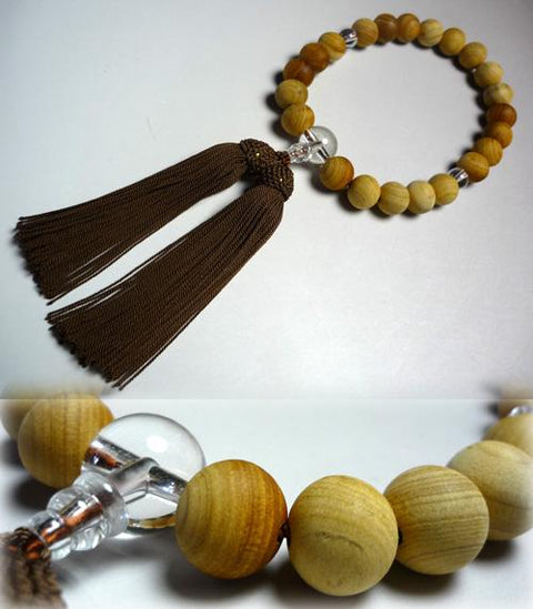 Men's Prayer Beads, Ryukyu Cypress, Crystal Finish, One-Hand Bracelet Style (25 Beads)