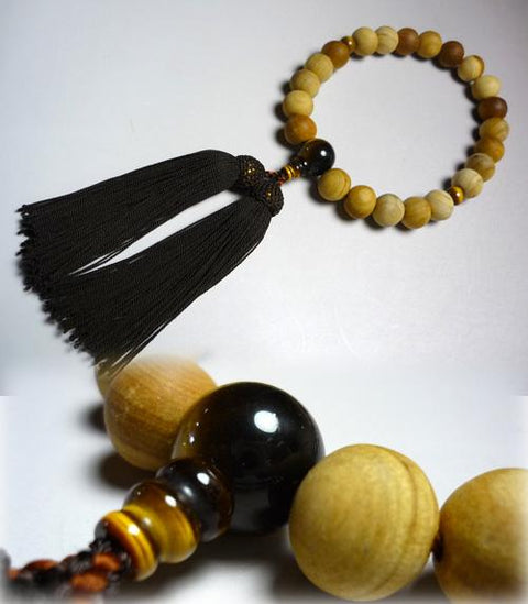 Men's Prayer Beads, Ryukyu Cypress, Tiger's Eye Finish, One-Hand Bracelet Style (25 Beads)