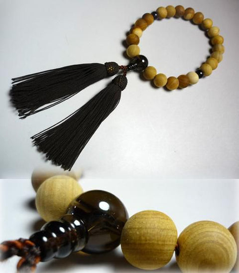 Men's Prayer Beads, Ryukyu Cypress, Brown Crystal Finish, One-Hand Bracelet Style (25 Beads)