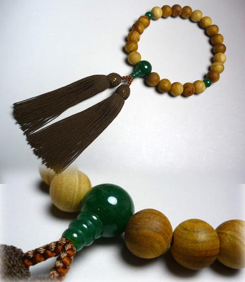 Men's Prayer Beads, Ryukyu Cypress, Indian Jade Finish, One-Hand Bracelet Style (25 Beads)