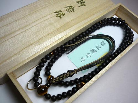 Men's Prayer Beads, Striped Ebony, Soto Zen Sect, Tiger's Eye Finish
