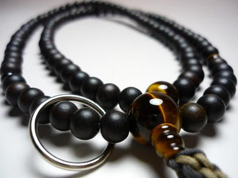 Men's Prayer Beads, Striped Ebony, Soto Zen Sect, Tiger's Eye Finish