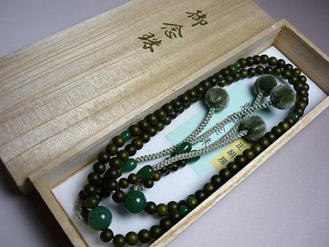 Prayer beads for men, green phoenix Indian jade style, Shingon Buddhism