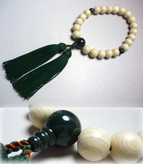 Men's prayer beads, Kiso cypress, bloodstone finish