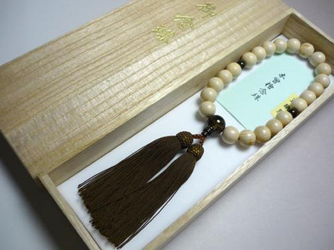 Men's prayer beads, Kiso cypress, smoky quartz finish
