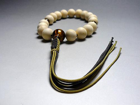 Men's prayer beads, Kiso cypress, tiger's eye finish