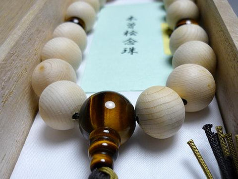 Men's prayer beads, Kiso cypress, tiger's eye finish