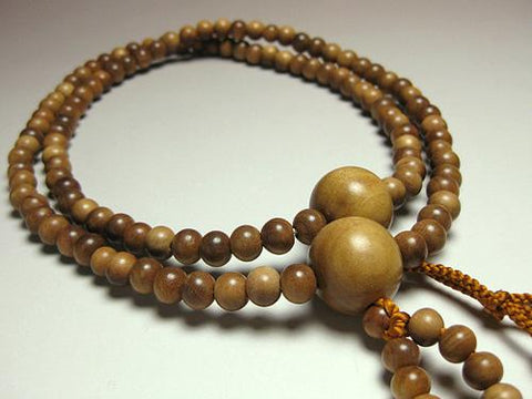 Men's Prayer Beads, Sandalwood, Three-Strand Hokke, Nichiren Sect, Gold-Brown Bonten Tassel