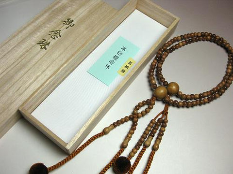 Men's Prayer Beads, Sandalwood, Three-Strand Hokke, Nichiren Sect, Gold-Brown Bonten Tassel