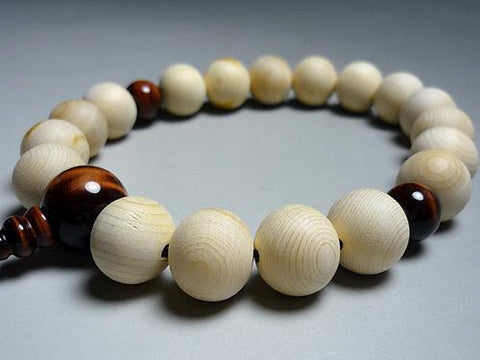 Men's prayer beads, Kiso cypress, red tiger's eye finish