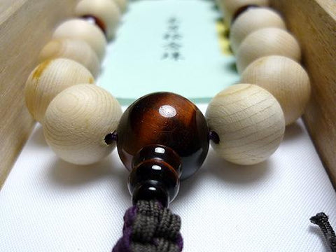 Men's prayer beads, Kiso cypress, red tiger's eye finish