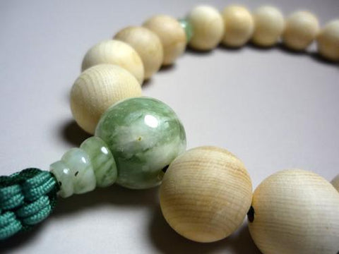 Men's prayer beads, Kiso cypress, flower jade finish