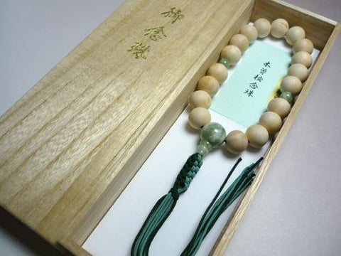 Men's prayer beads, Kiso cypress, flower jade finish