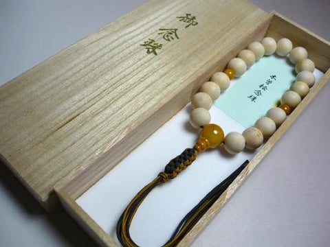 Men's prayer beads, Kiso cypress, yellow jasper finish