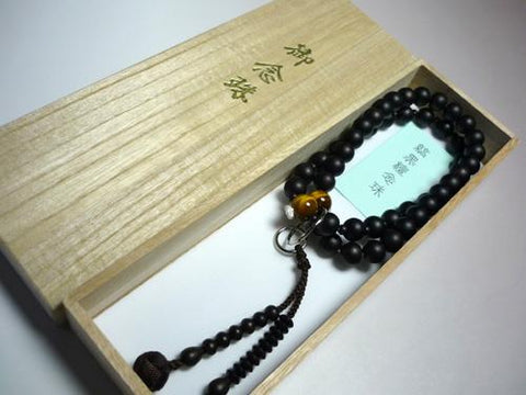 Men's Prayer Beads, Striped Ebony, Jodo Sect, Tiger's Eye Finish