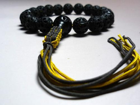 Men's prayer beads, lava stone floral carving, Tian Yan Bodhi seed