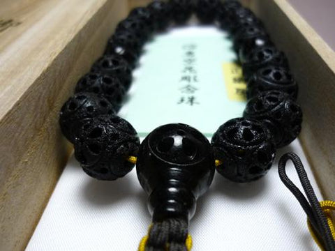 Men's prayer beads, lava stone floral carving, Tian Yan Bodhi seed