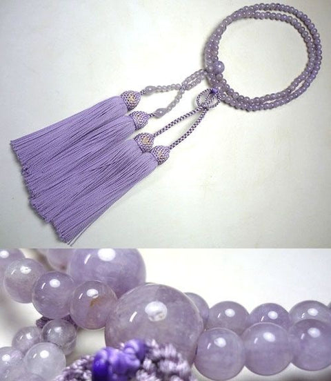 Women's Prayer Beads, Wisteria Cloud Amethyst, Jodo Shinshu Sect, Matching Set