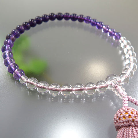 Women's Amethyst Gradient Prayer Beads, 7mm Bead, Ash-Pink Tassel