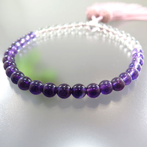 Women's Amethyst Gradient Prayer Beads, 7mm Bead, Ash-Pink Tassel