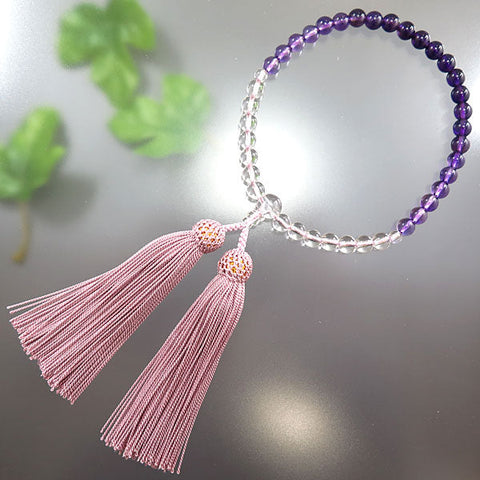 Women's Amethyst Gradient Prayer Beads, 7mm Bead, Ash-Pink Tassel