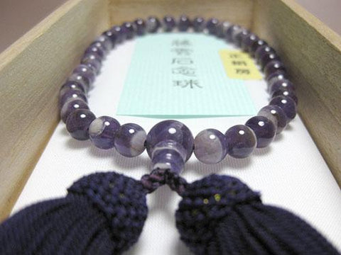 Women's Striped Wisteria Cloud Amethyst Prayer Beads, Shaku-Ichi