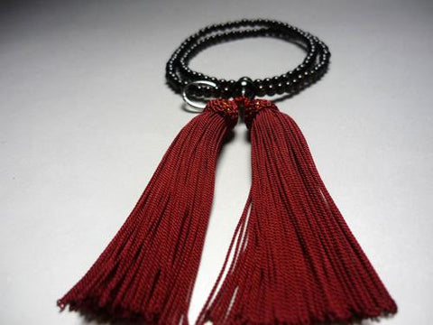 Women's Prayer Beads, Smoky Quartz, Soto Zen Sect, Vermilion Tassel