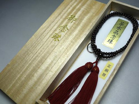 Women's Prayer Beads, Smoky Quartz, Soto Zen Sect, Vermilion Tassel